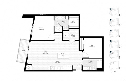 Floor plan for 2 beds, 2 baths, 1065 sqft